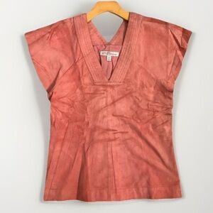 BANANA REPUBLIC WOMENS LEATHER TOP PINK SHORT SLEEVE V NECK XS
